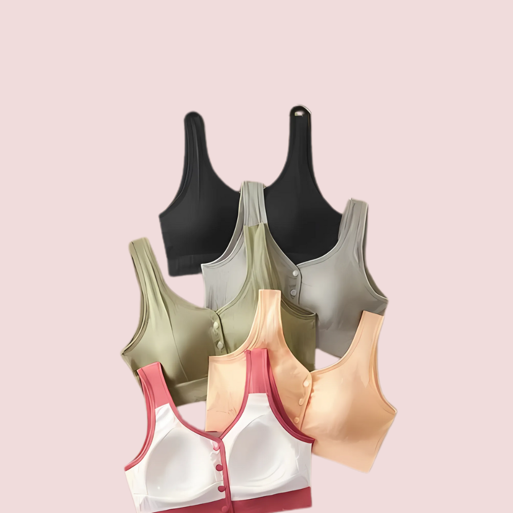 Set of five bras in various colors 