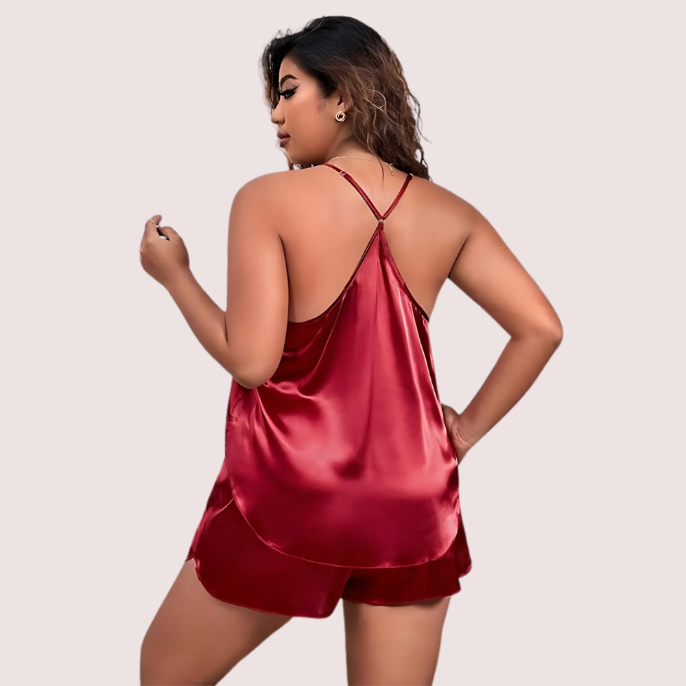 Plus Size Women's Silk Cami and Shorts Set
