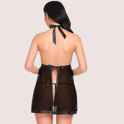 Flirty Sheer and Lace Chemise in Black