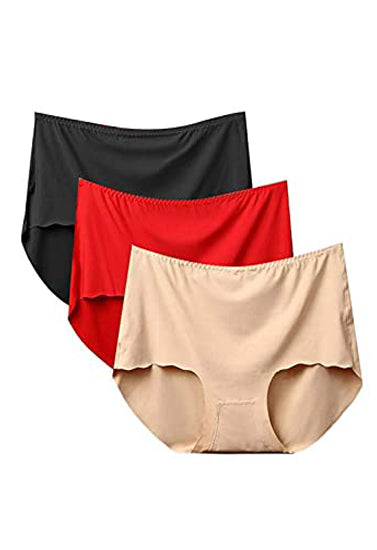 3 pack luxury laser cut seamless panties in black red and beige colors