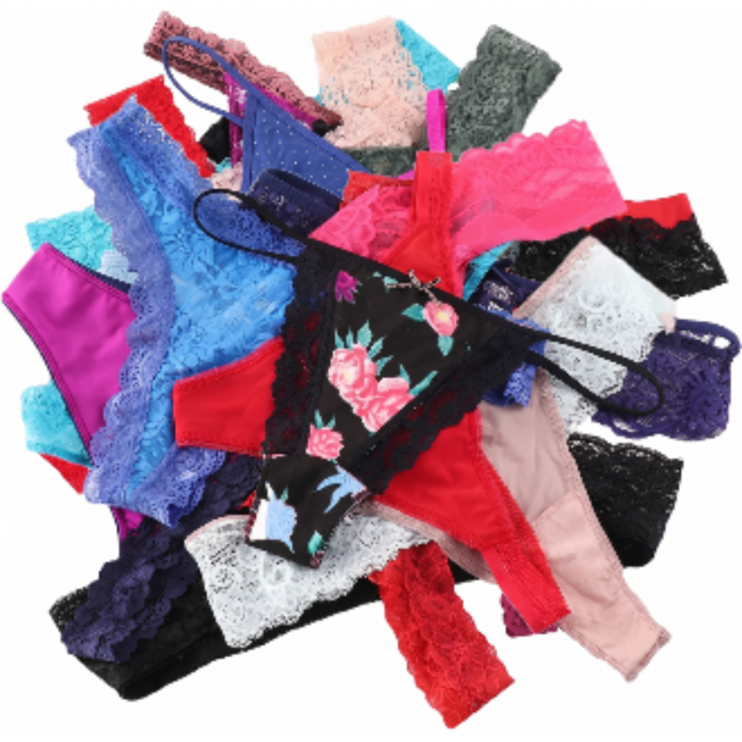 Assorted colorful lingerie set on a white background