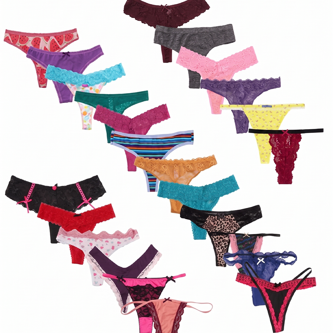 Collection of colorful women's lingerie on a white background