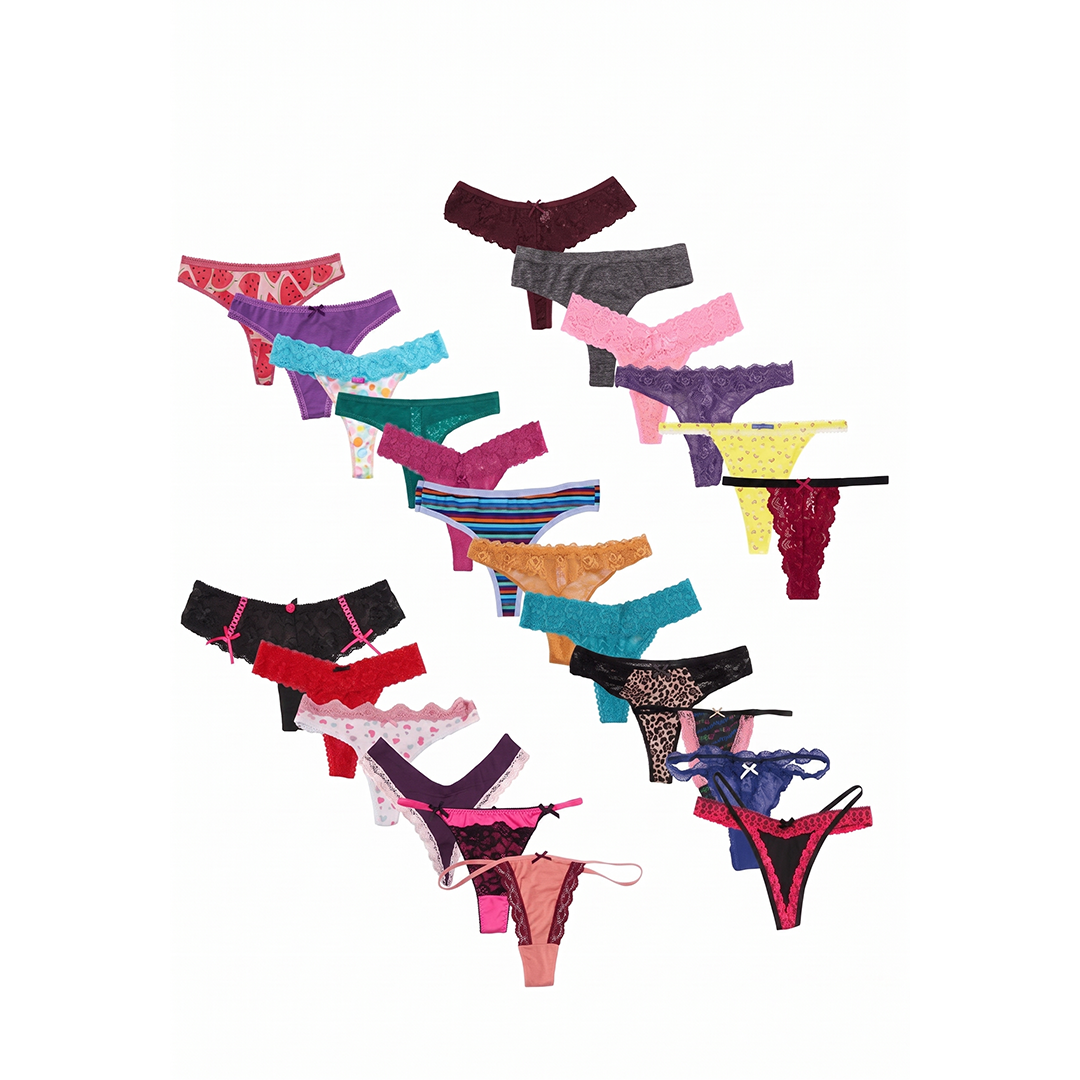 Assorted colorful women's lingerie on a white background