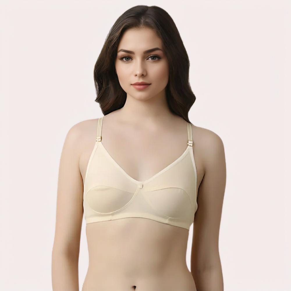 Woman wearing a beige bra 