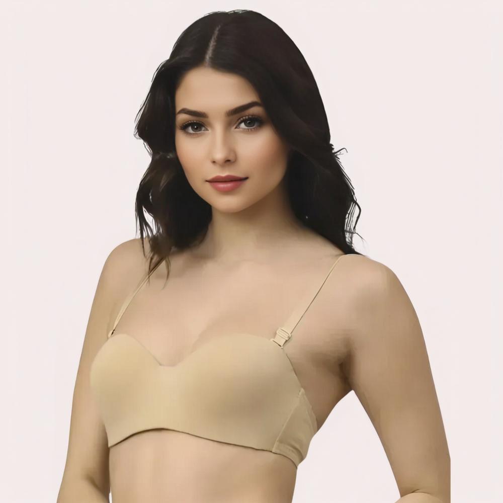 Woman wearing a beige bra 
