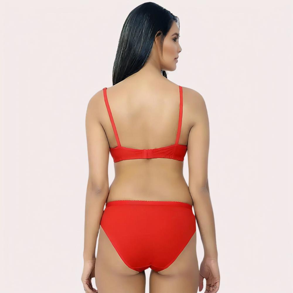 Woman wearing a red bikini Back side