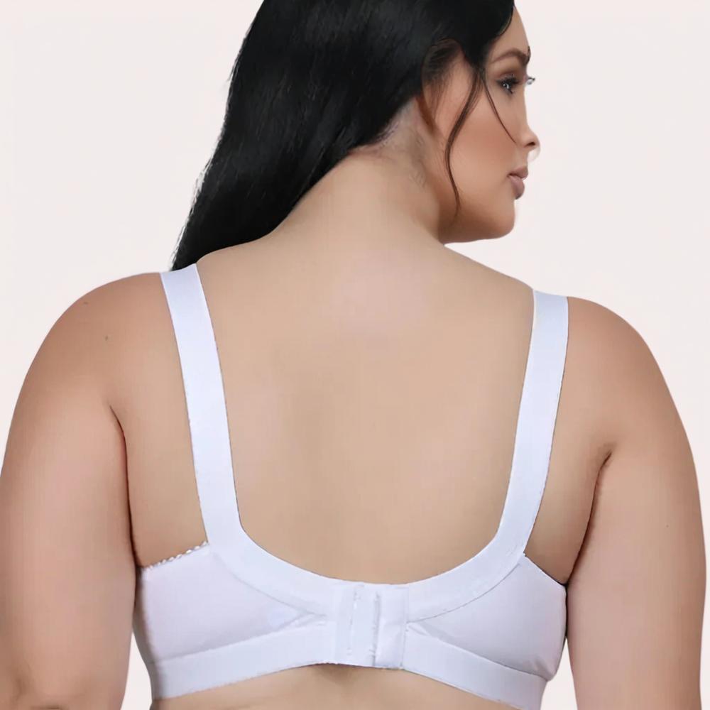 Woman wearing a white bra  Back side