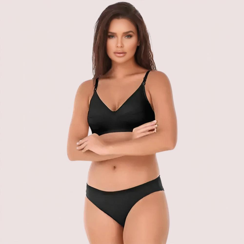 Woman wearing a black bikini set 