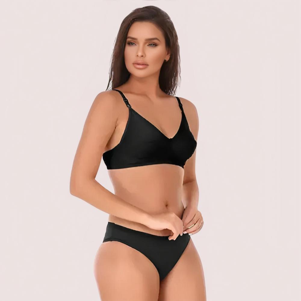 Woman wearing a black bikini set 