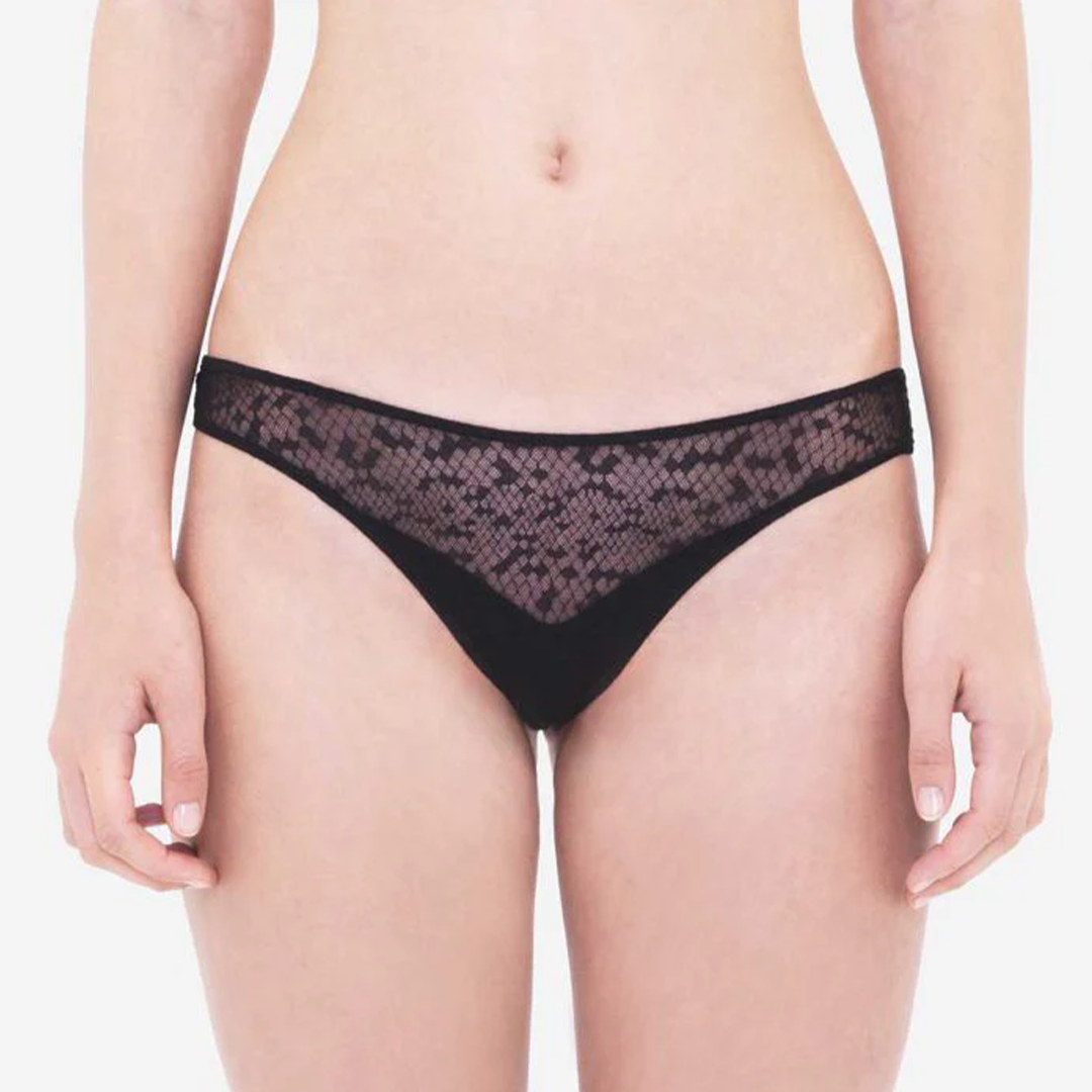 Black lace underwear on a white background