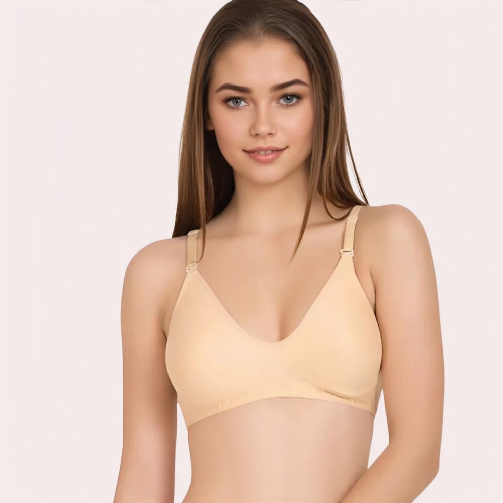 Woman wearing a beige bra 