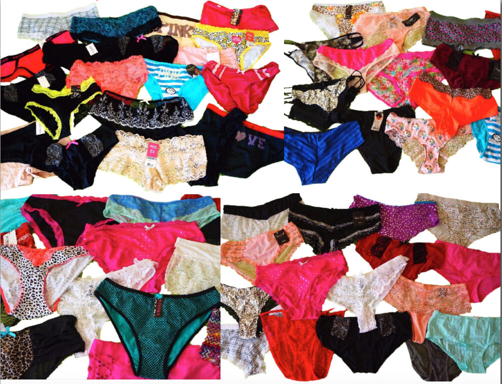 Collage of various colorful women's underwear on a white background