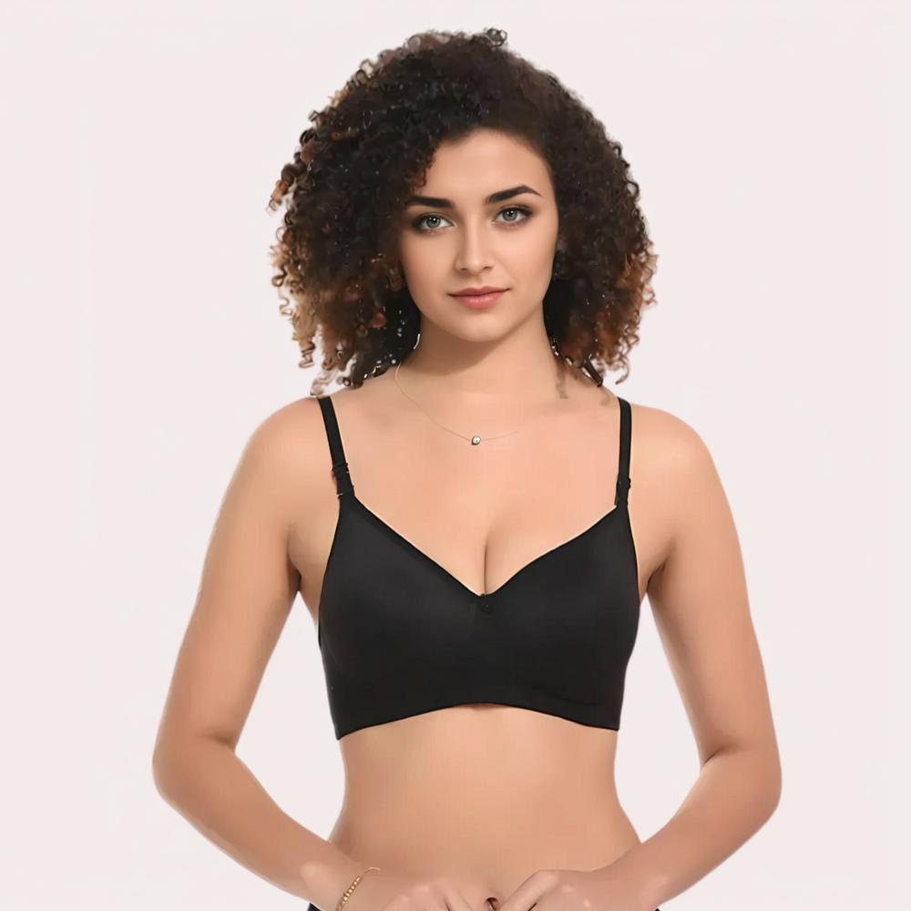 Woman wearing a black bralette 