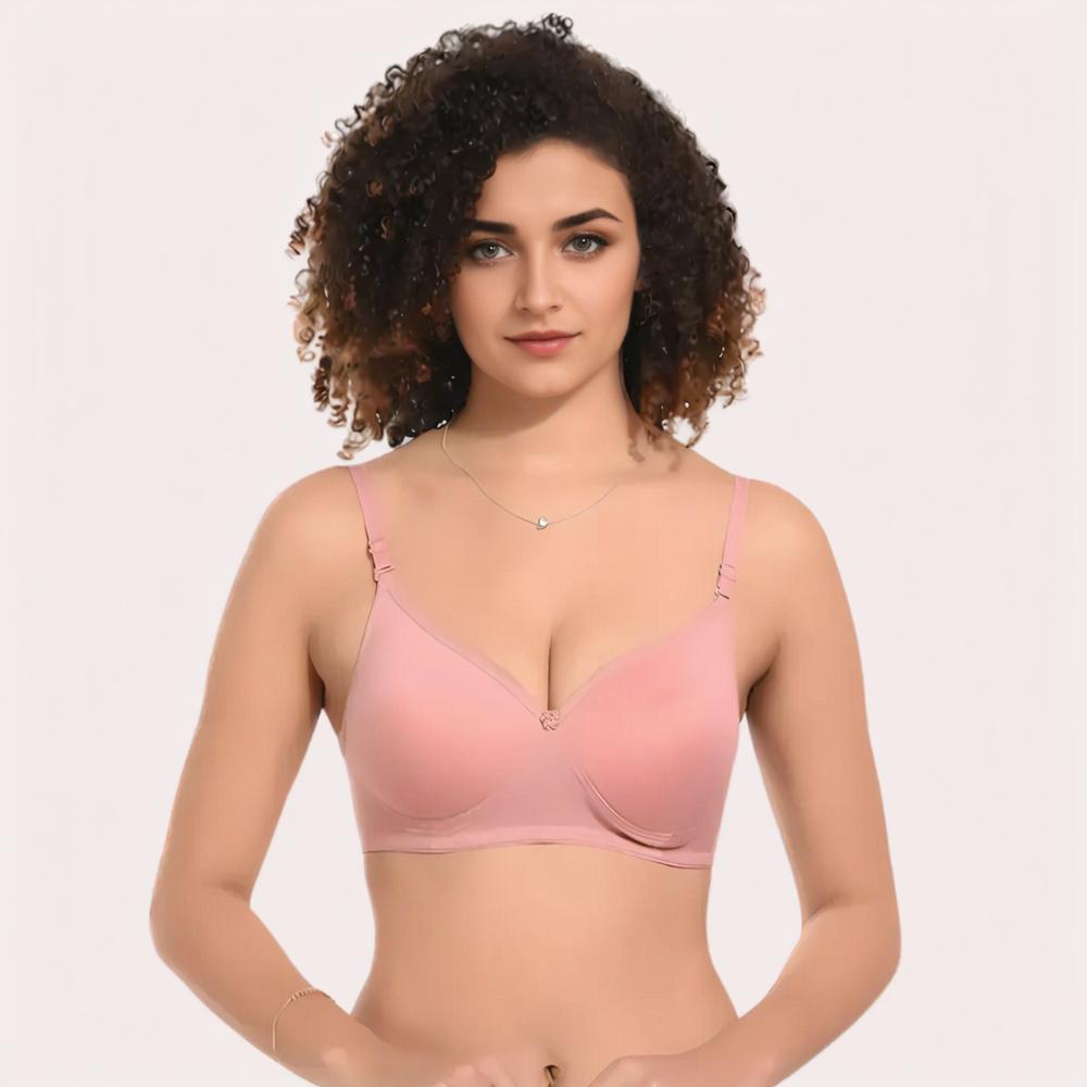 Woman wearing a pink bra 