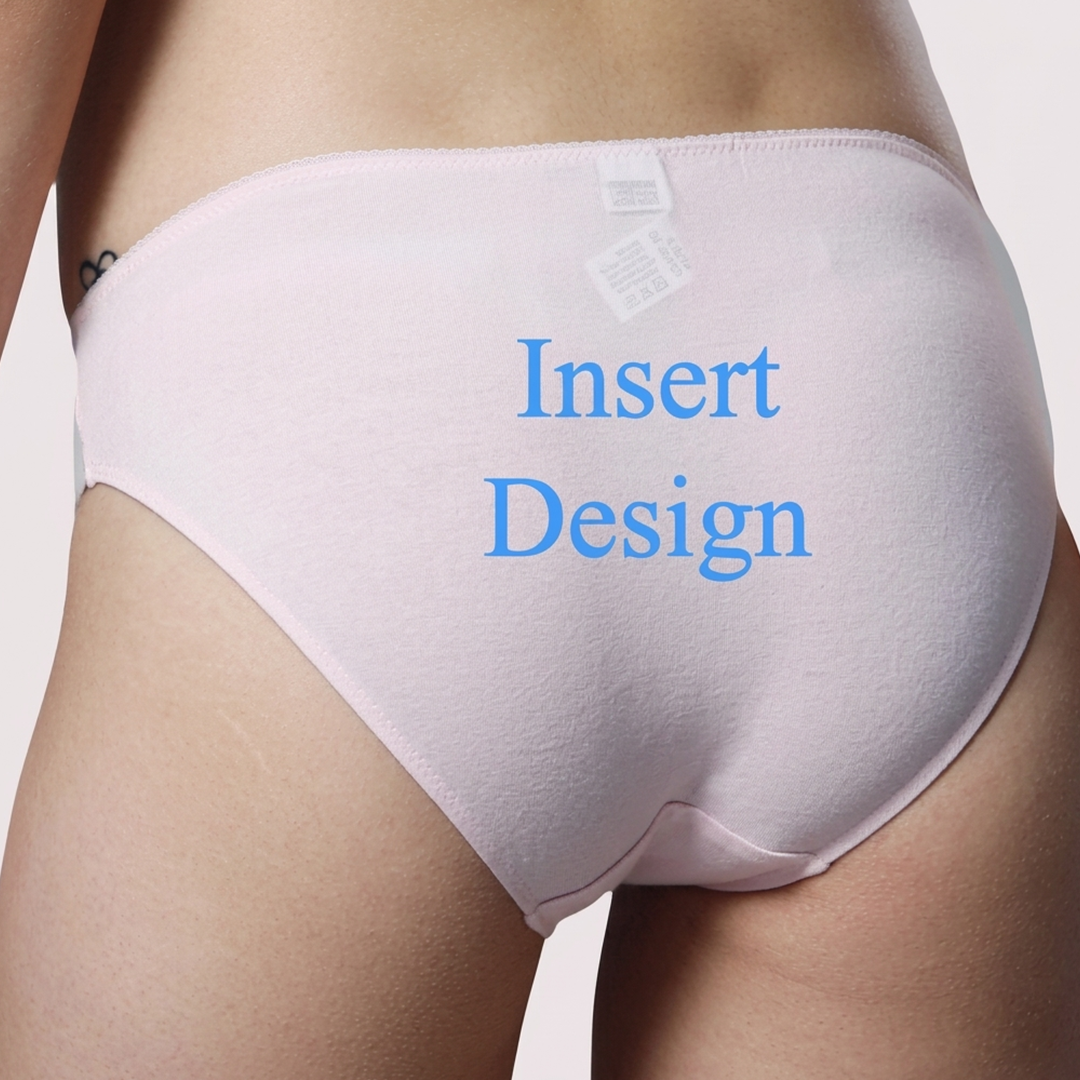 White underwear with text 'Insert Design' on a neutral background