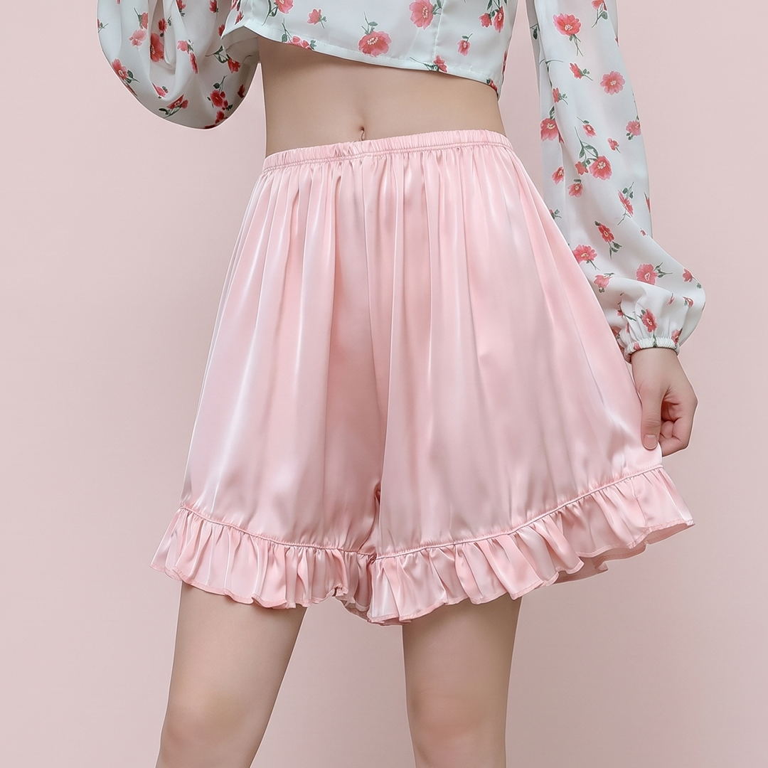 Women ruffles satin faux silk French underwear featuring soft silky fabric and elegant comfortable styling for women