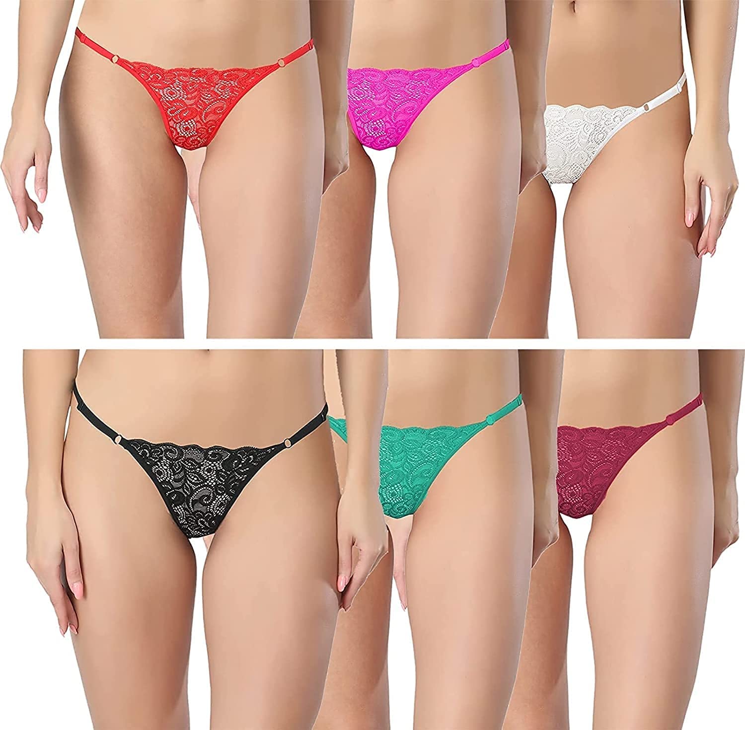 Collection of colorful lace lingerie on a plain background